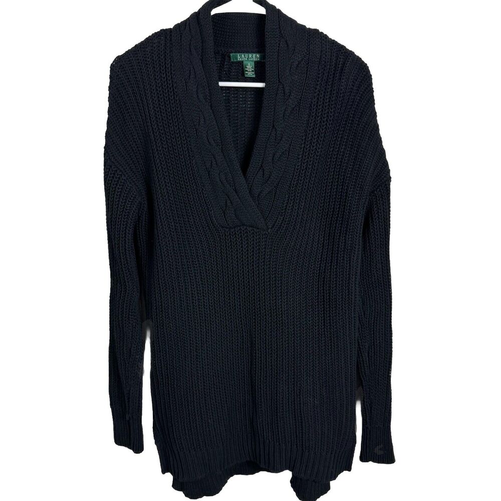 LRL Lauren Ralph Lauren Black Fisherman’s Chunky Knit‎ Sweater 100% Cotton S